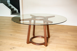 Walnut & Glass Round Dining Table | Pedestal Table