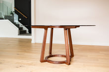 Load image into Gallery viewer, Walnut &amp; Glass Round Dining Table | Pedestal Table