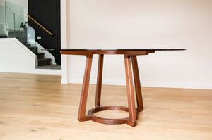 Walnut & Glass Round Dining Table | Pedestal Table